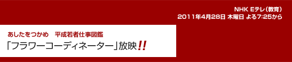 テレビ取材特集 NHK Eテレ（教育）あしたをつかめ　平成若者仕事図鑑　「フラワーコーディネーター」放映